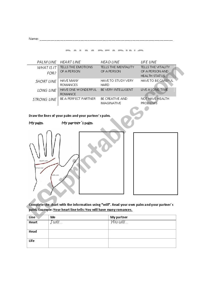 Palm Reading worksheet