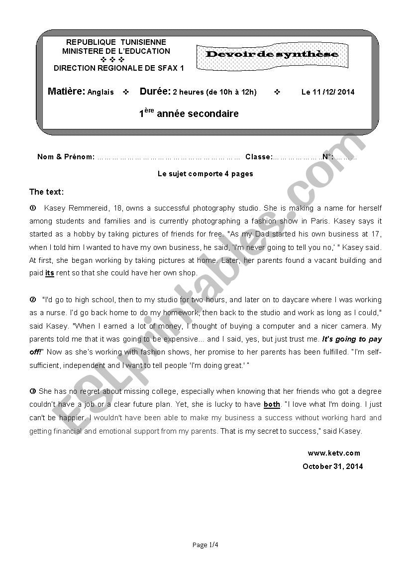 End - of - term test 1 1st forms ( Tunisian Schools )