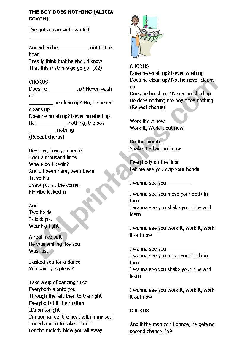 The boy does nothing Song  worksheet