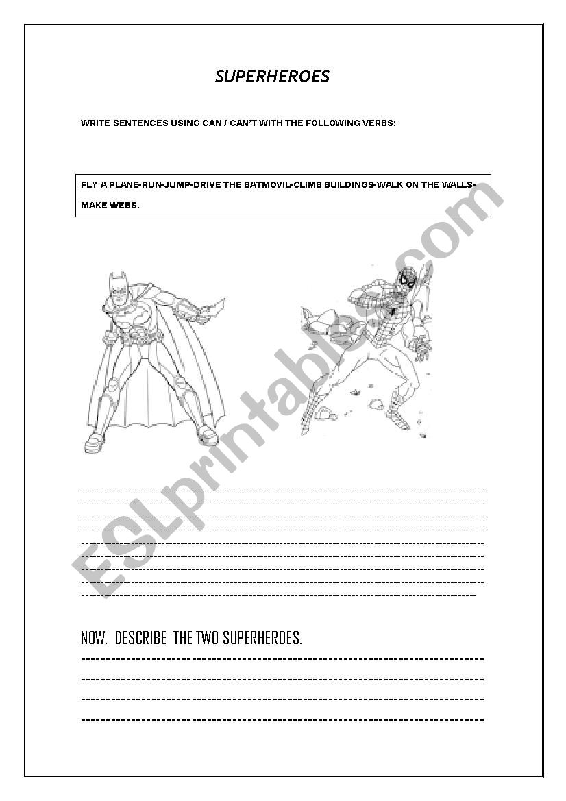 SUPERHEROES,  CAN, CANÂ´T worksheet