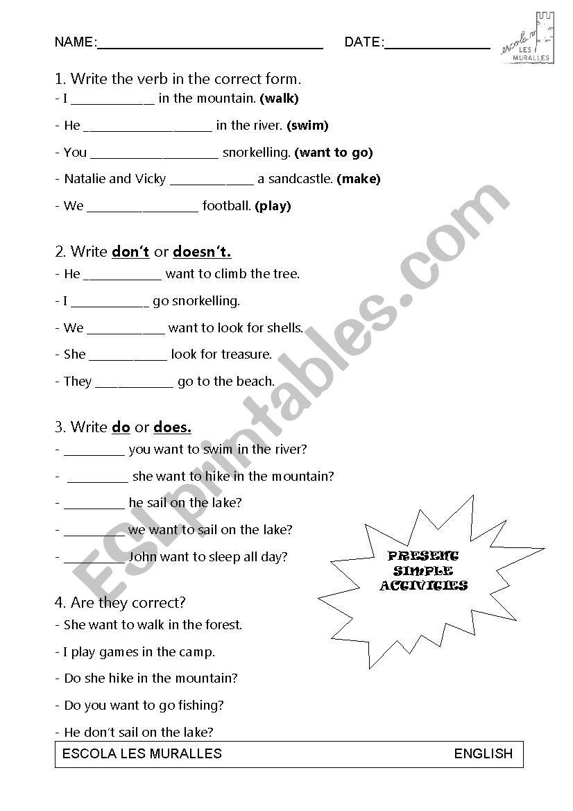 Present Simple activities worksheet