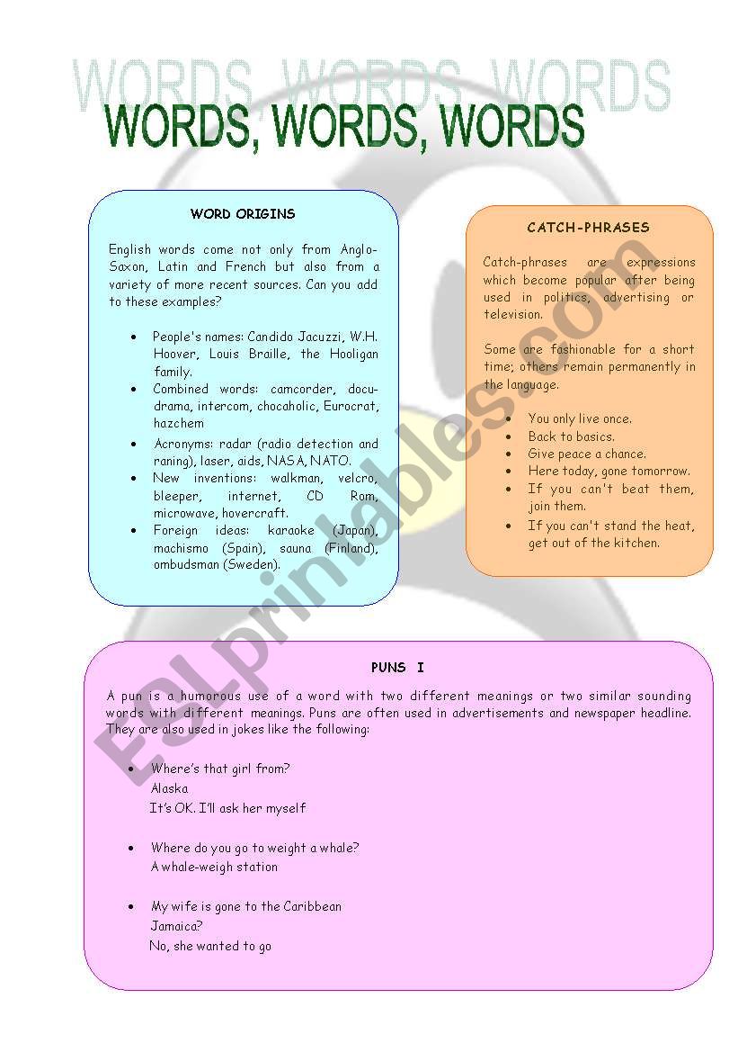 Wors, Words, Words worksheet