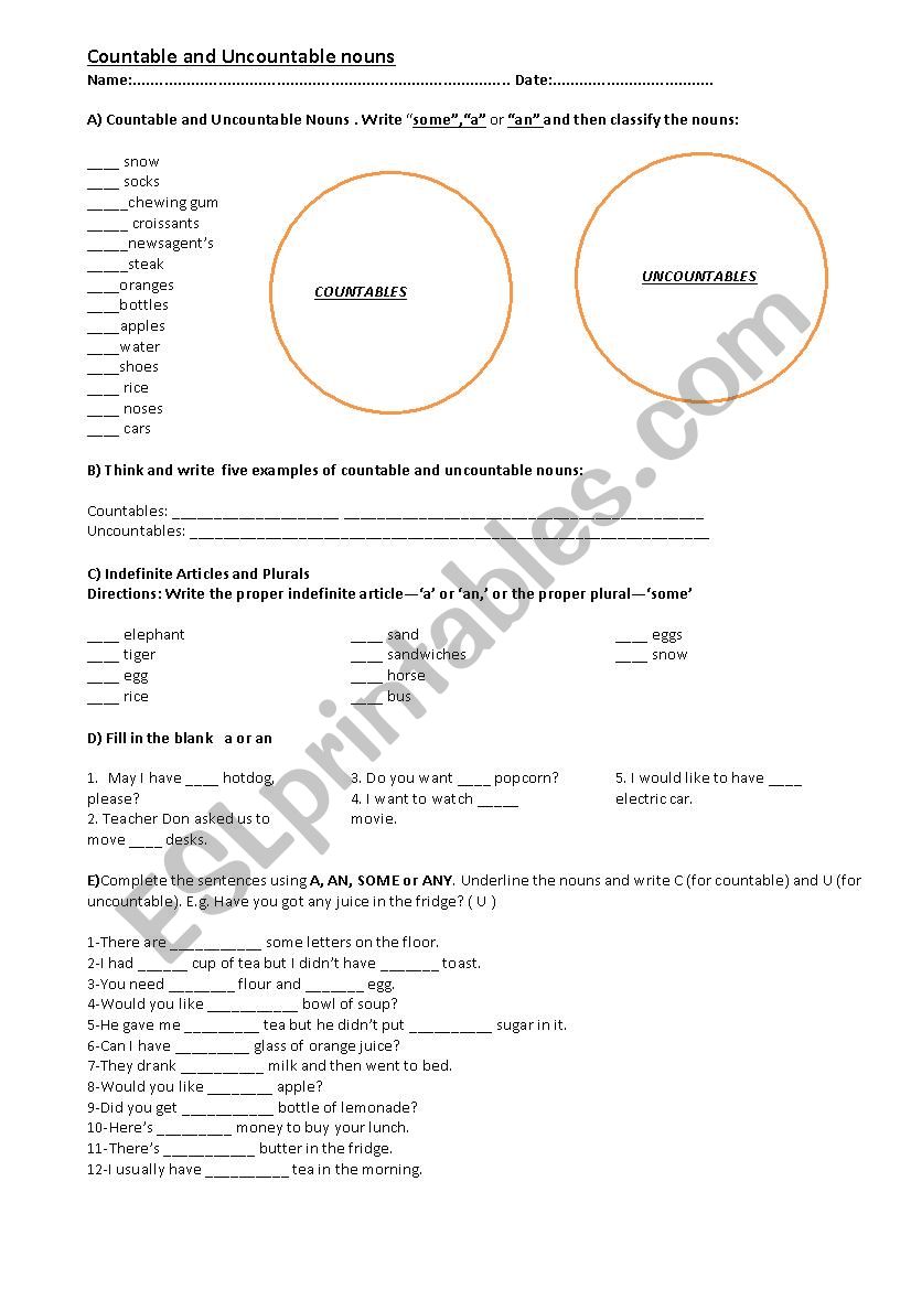 Countable and Uncountable Nouns