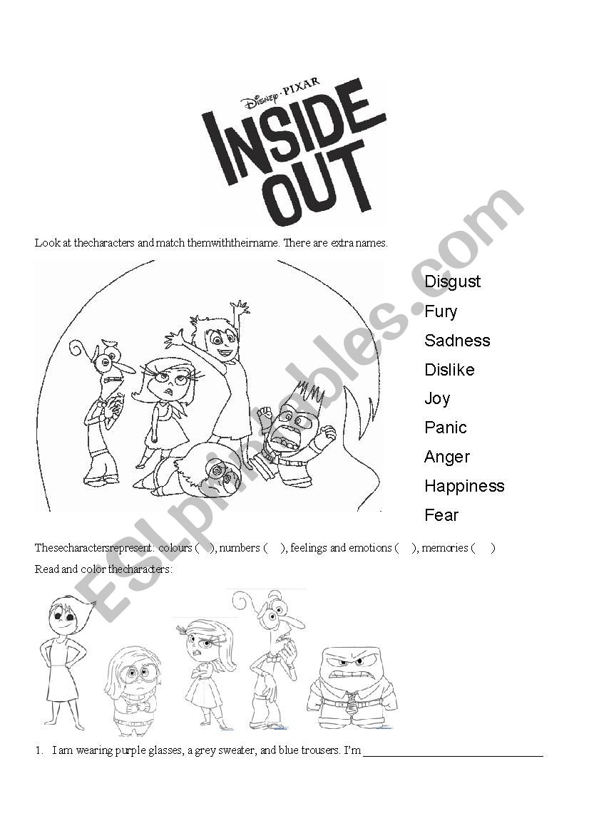 Inside out - movie worksheet