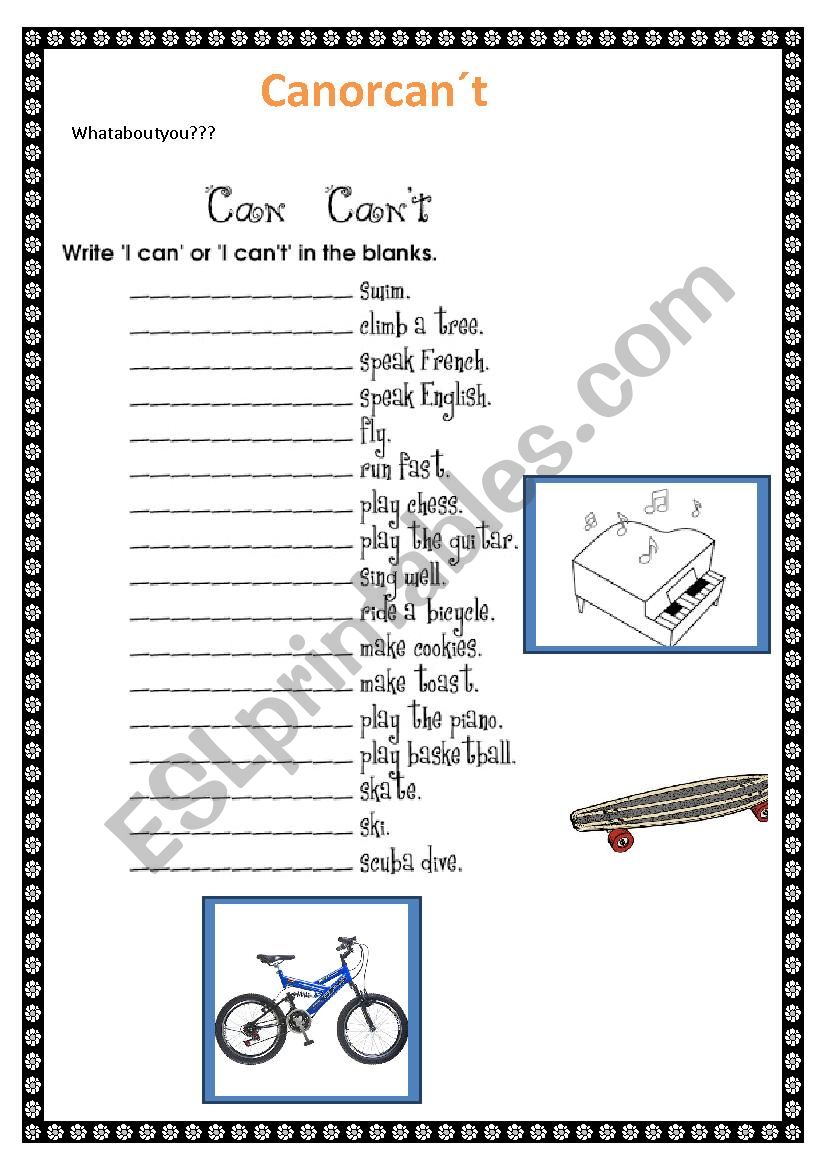 Can or cant worksheet