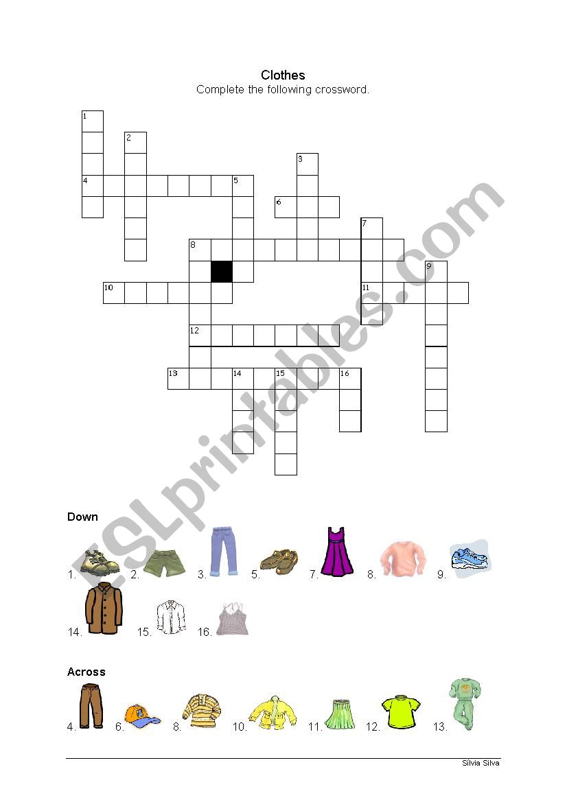 Clothes crossword worksheet