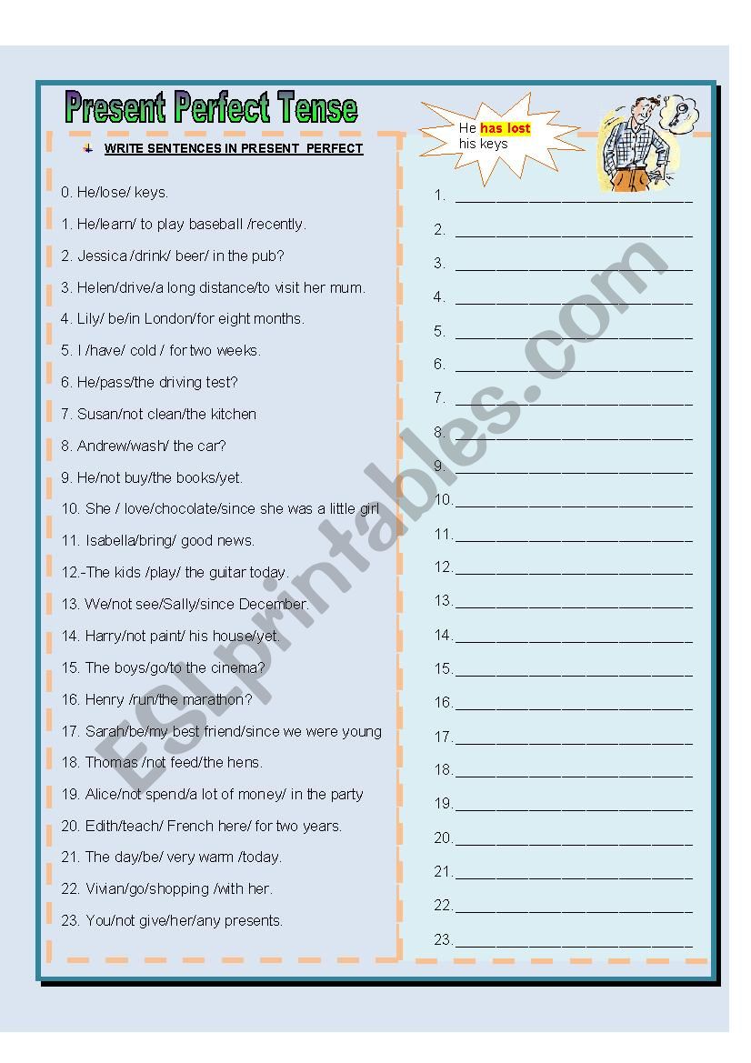 PRESENT PERFECT TENSE worksheet