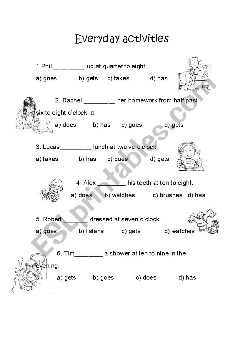 everyday activities worksheet