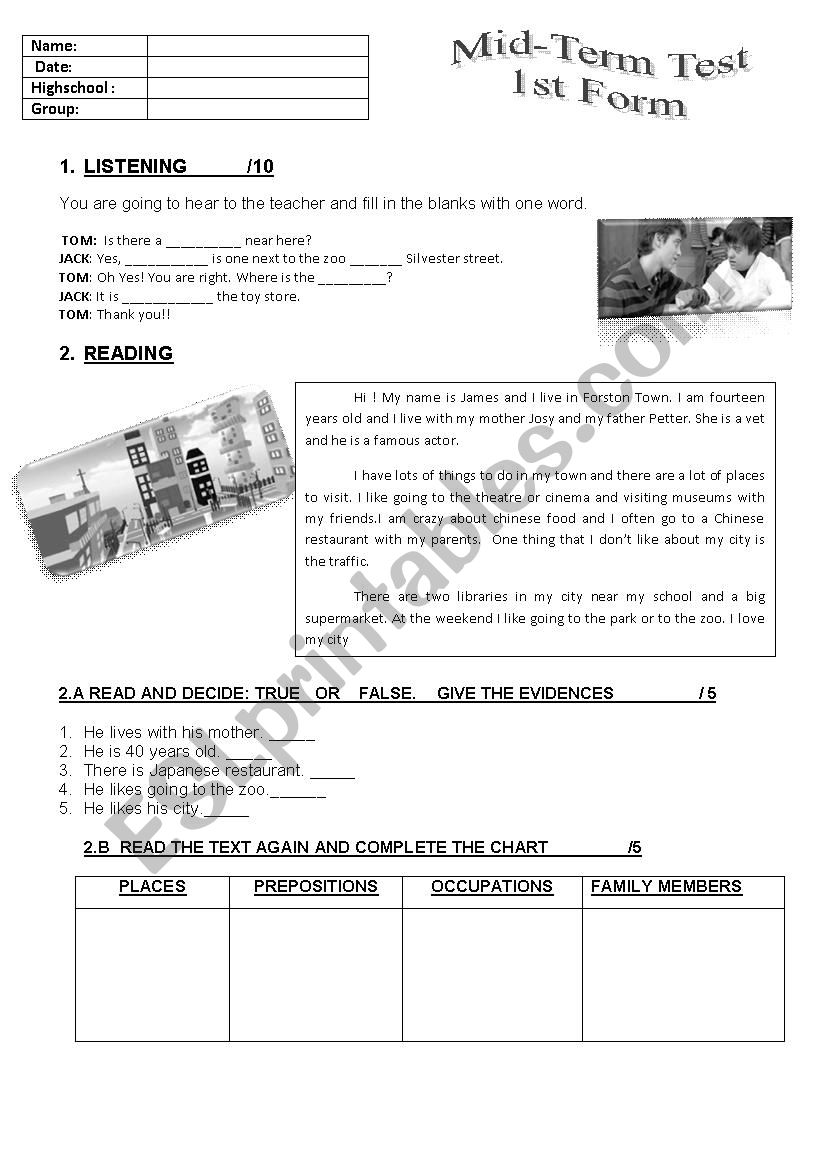 Mid term test 1st grade worksheet