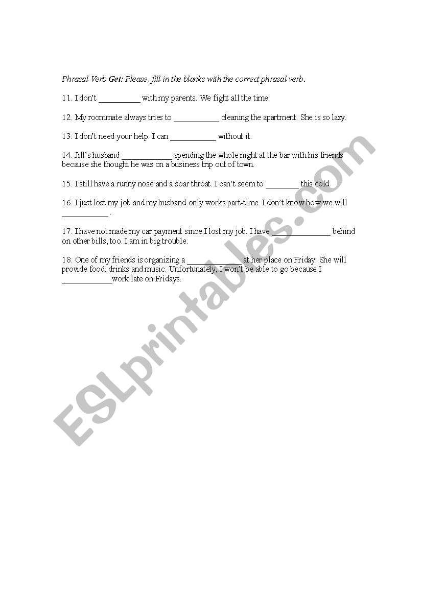Phrasal verbs with GET worksheet