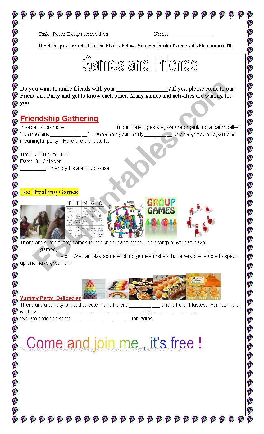 Friendship Poster Competition worksheet