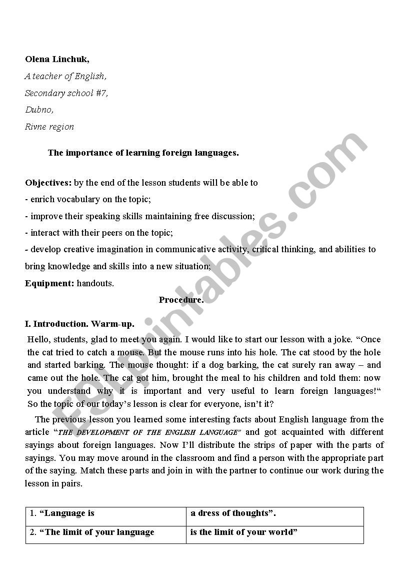 The importance of learning foreign languages. The importance of learning foreign languages.