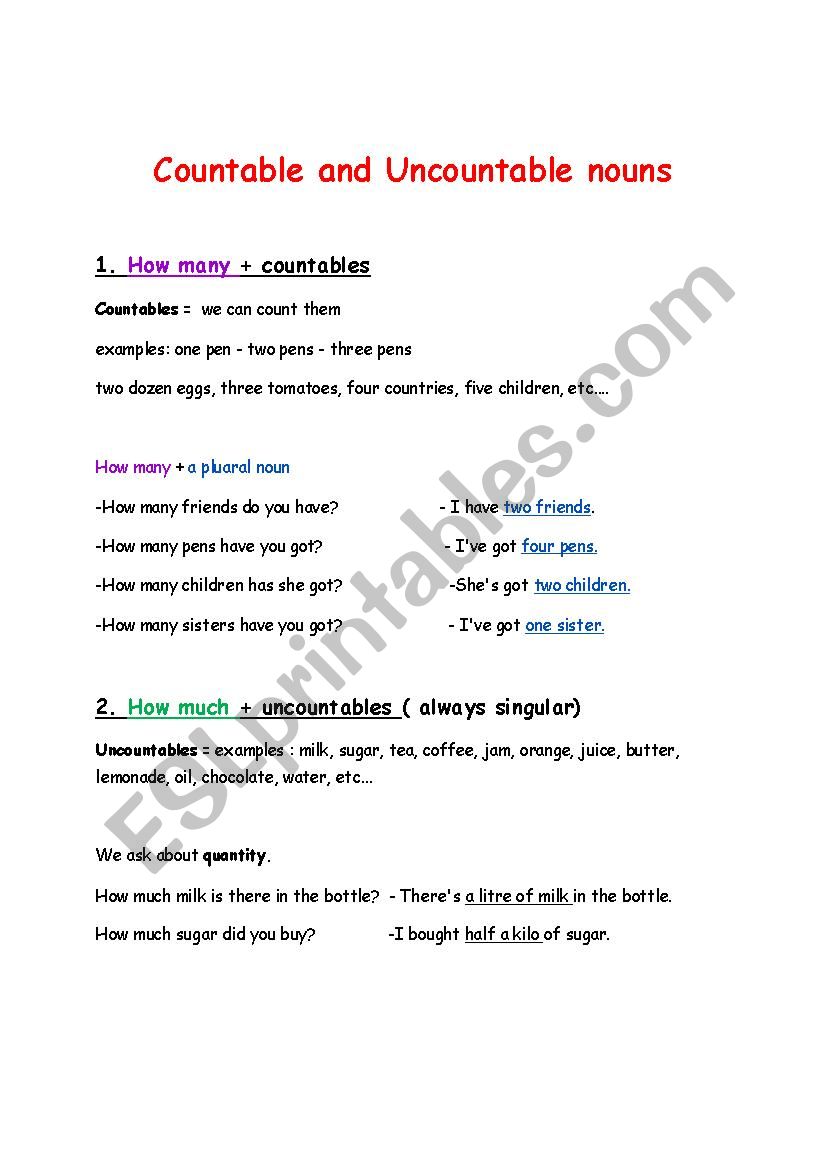 countable and uncountable nouns