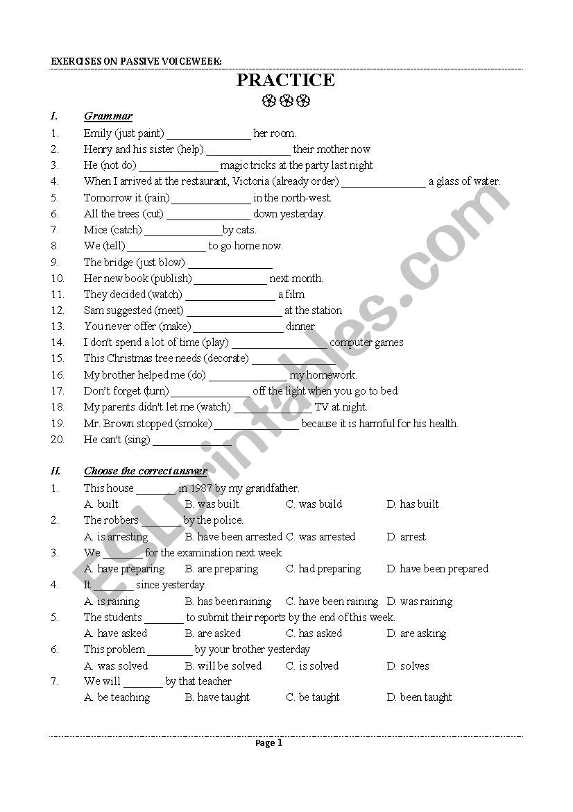 EXERCISES ON PASSIVE VOICE worksheet