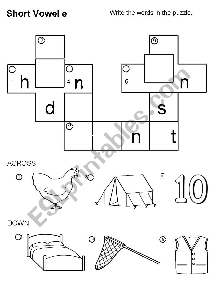 short vowel - e worksheet