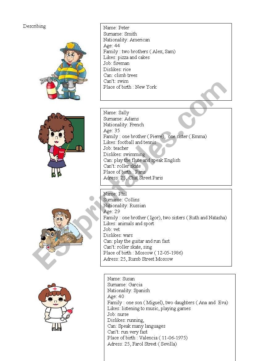 Describing people worksheet