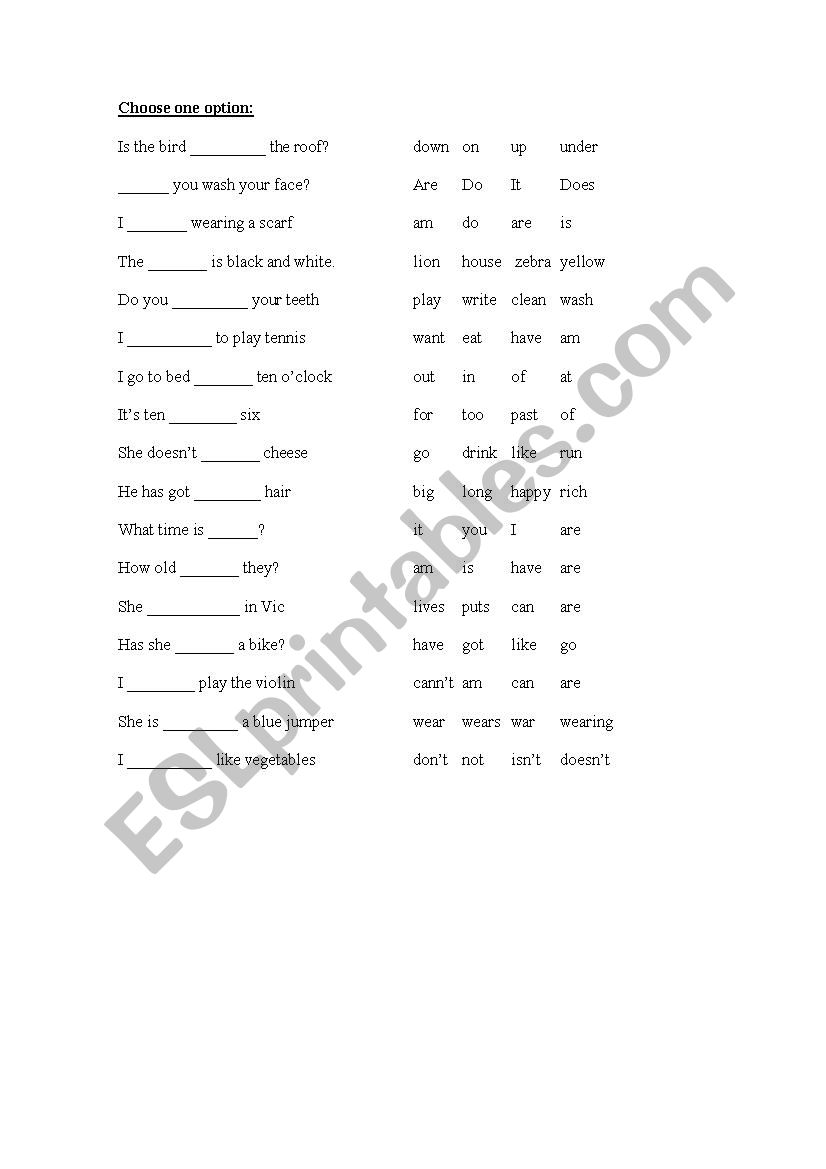 Multiple Choice worksheet