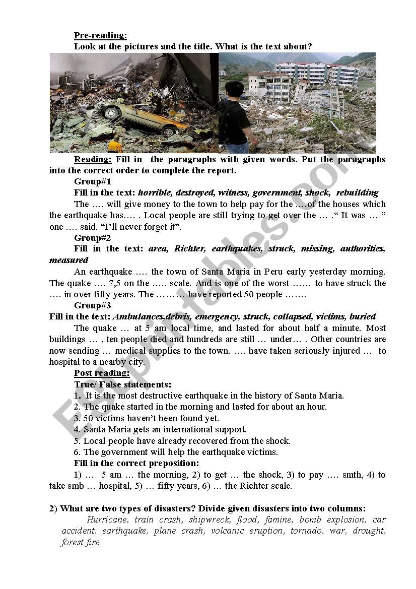 disasters worksheet