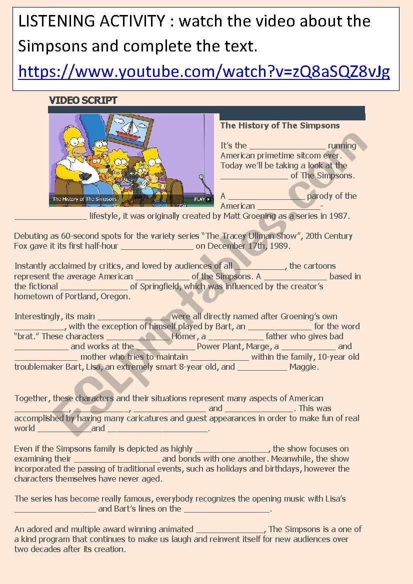 THE HISTORY OF THE SIMPSONS: listening activity