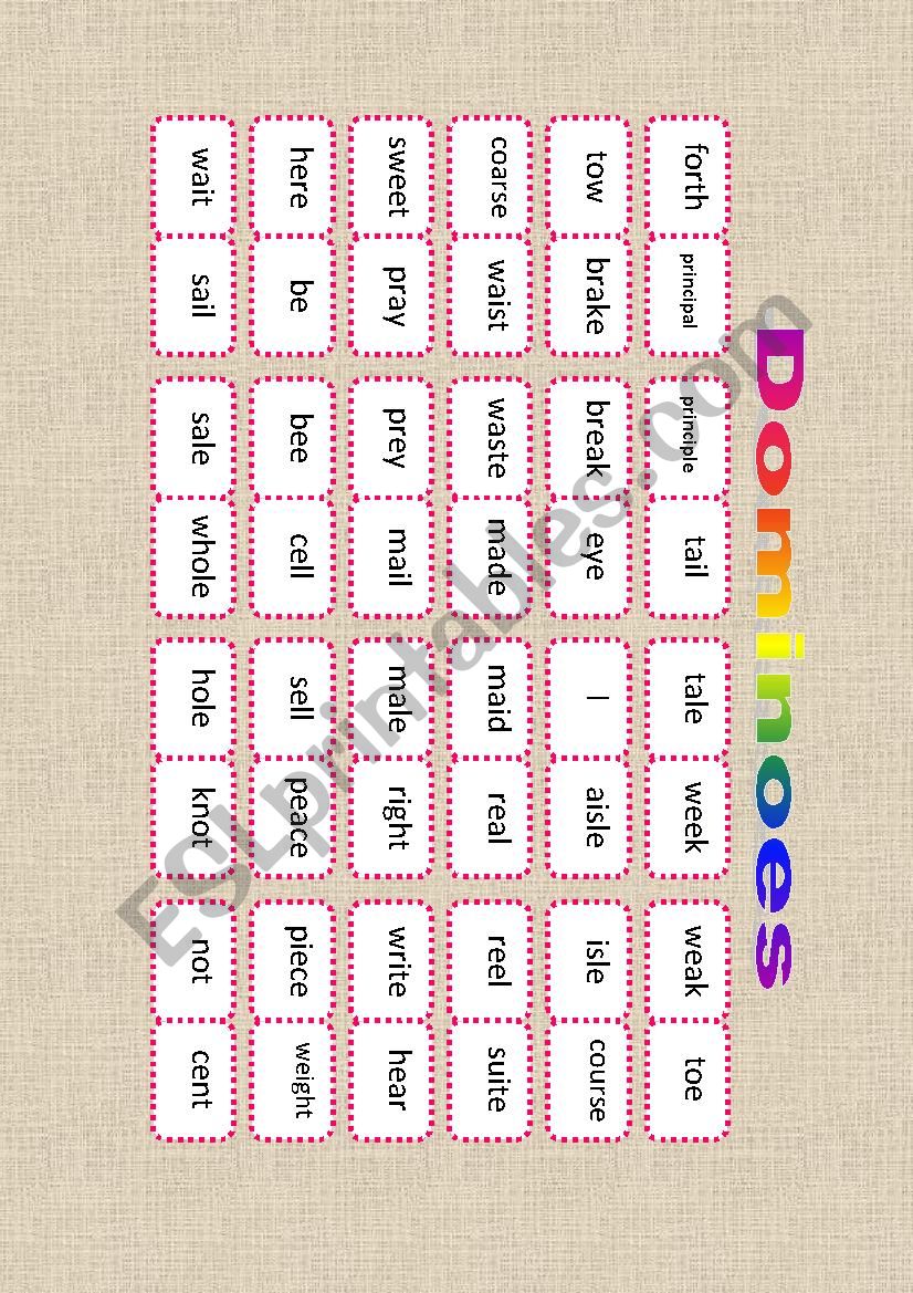 Homophones Dominoes worksheet