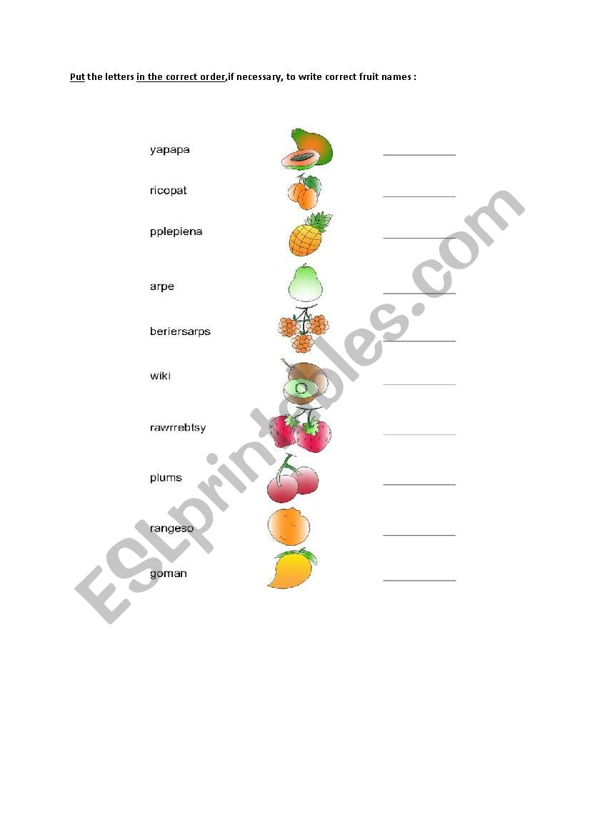 Fruit worksheet