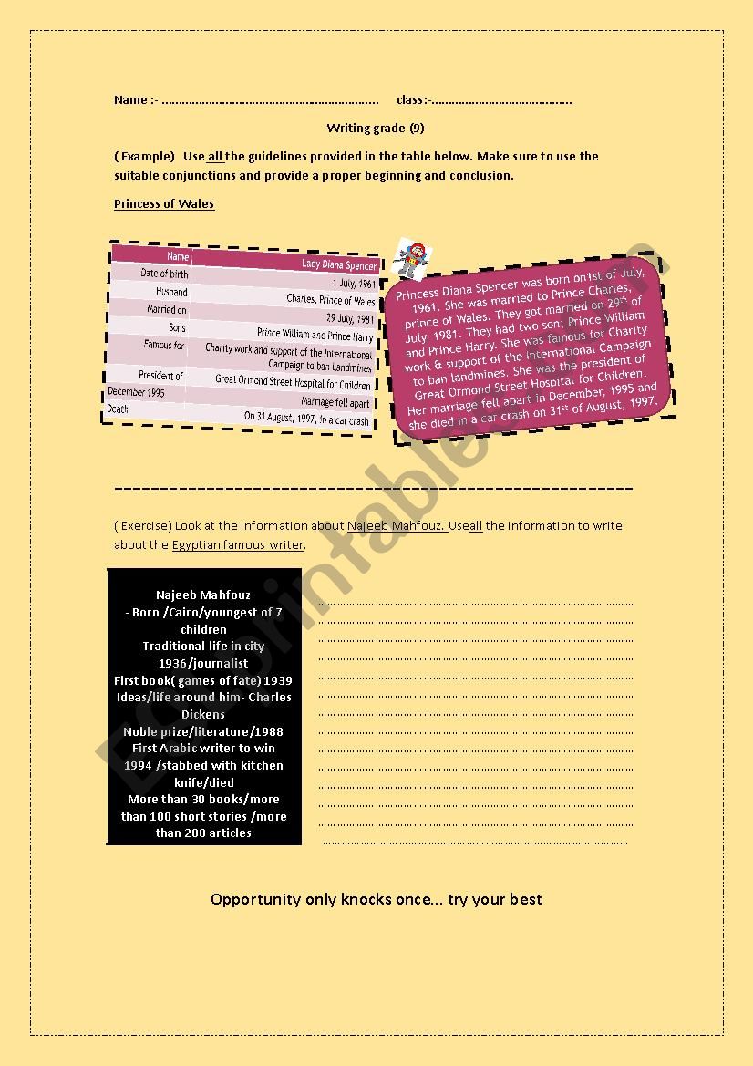 biographies worksheet