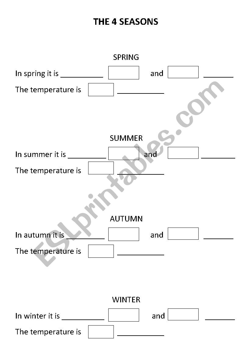 The 4 seasons worksheet
