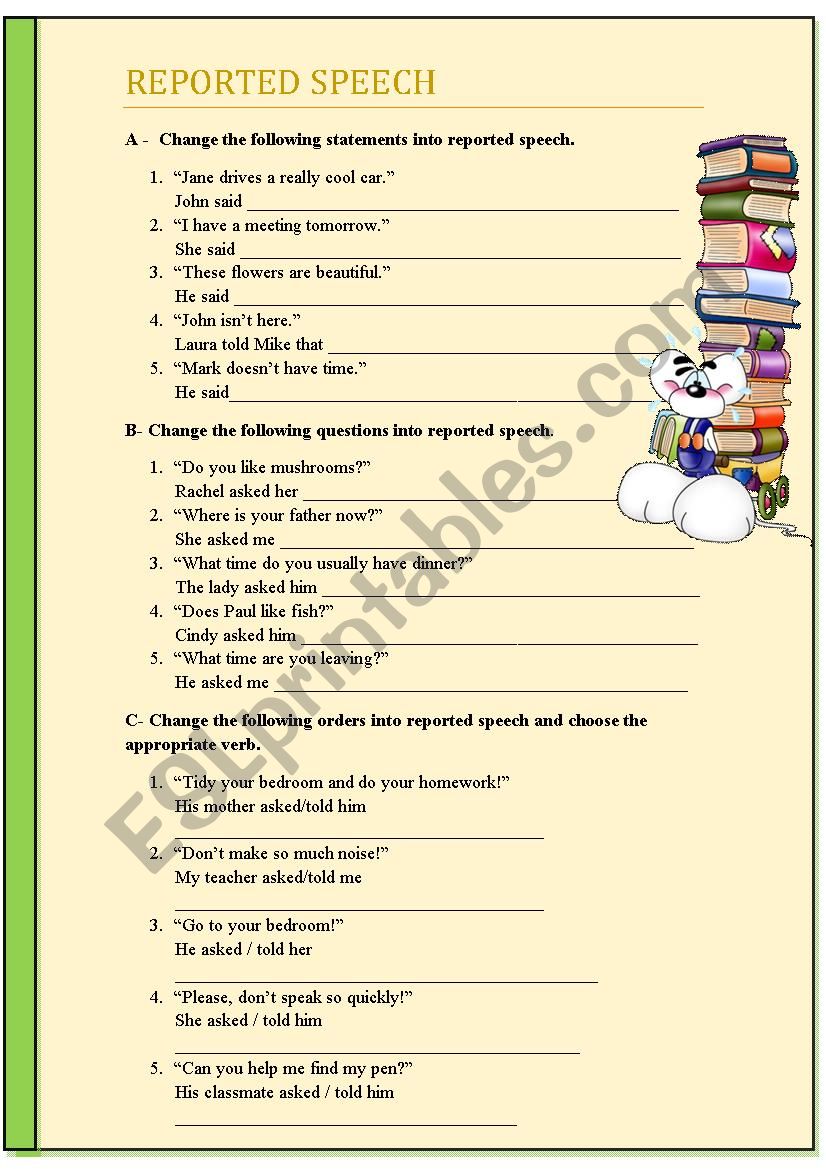 Reported speech worksheet