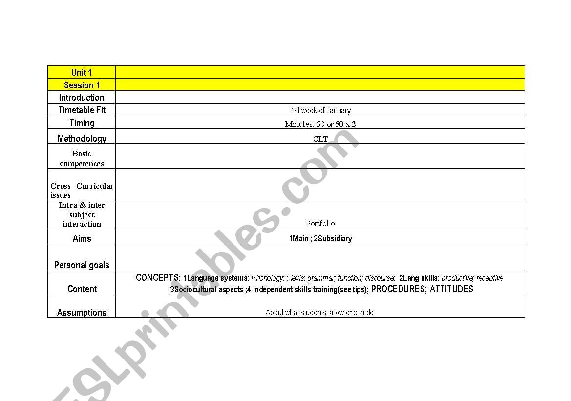 Blank lesson template worksheet