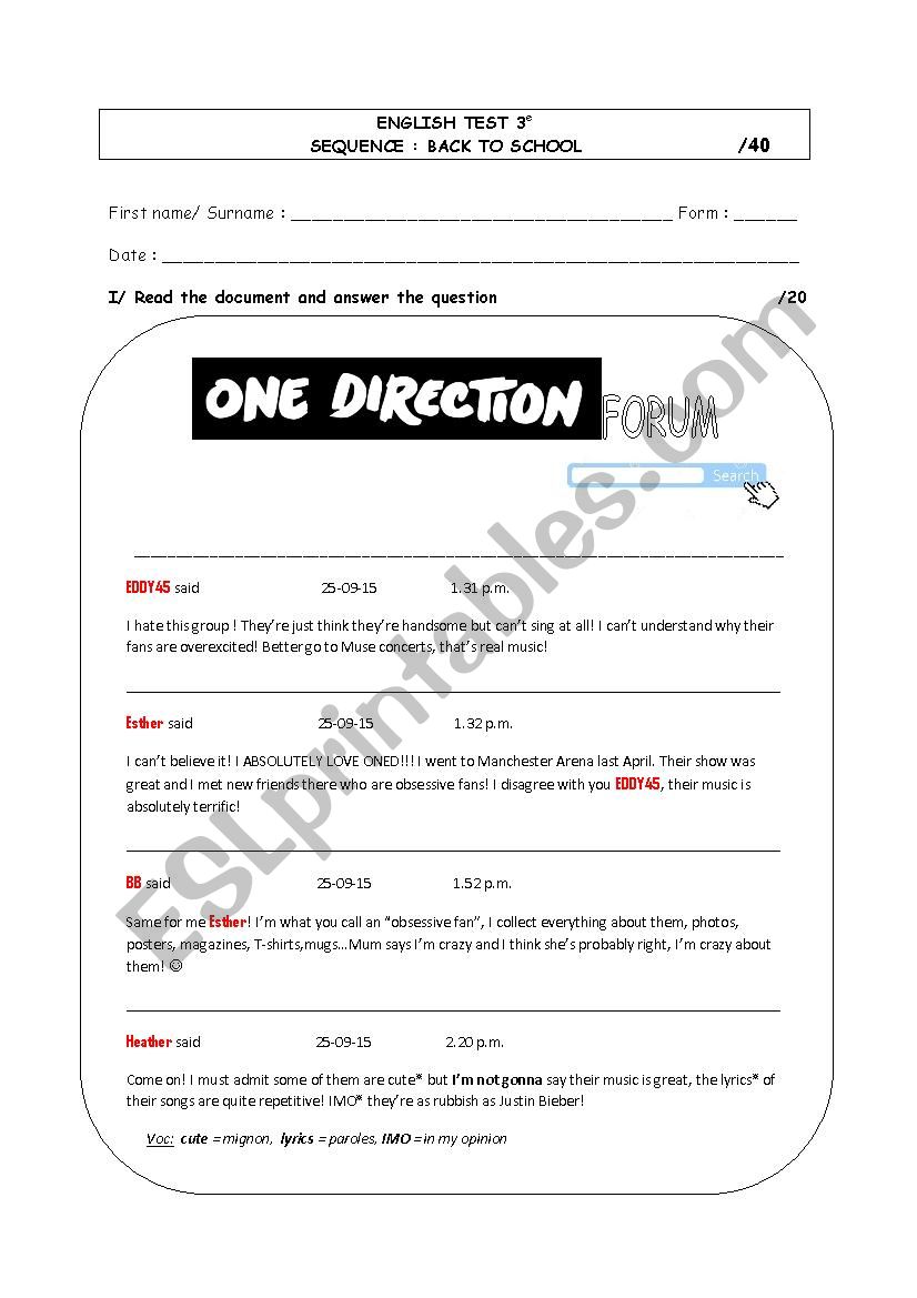 Reading test / One Direction forum