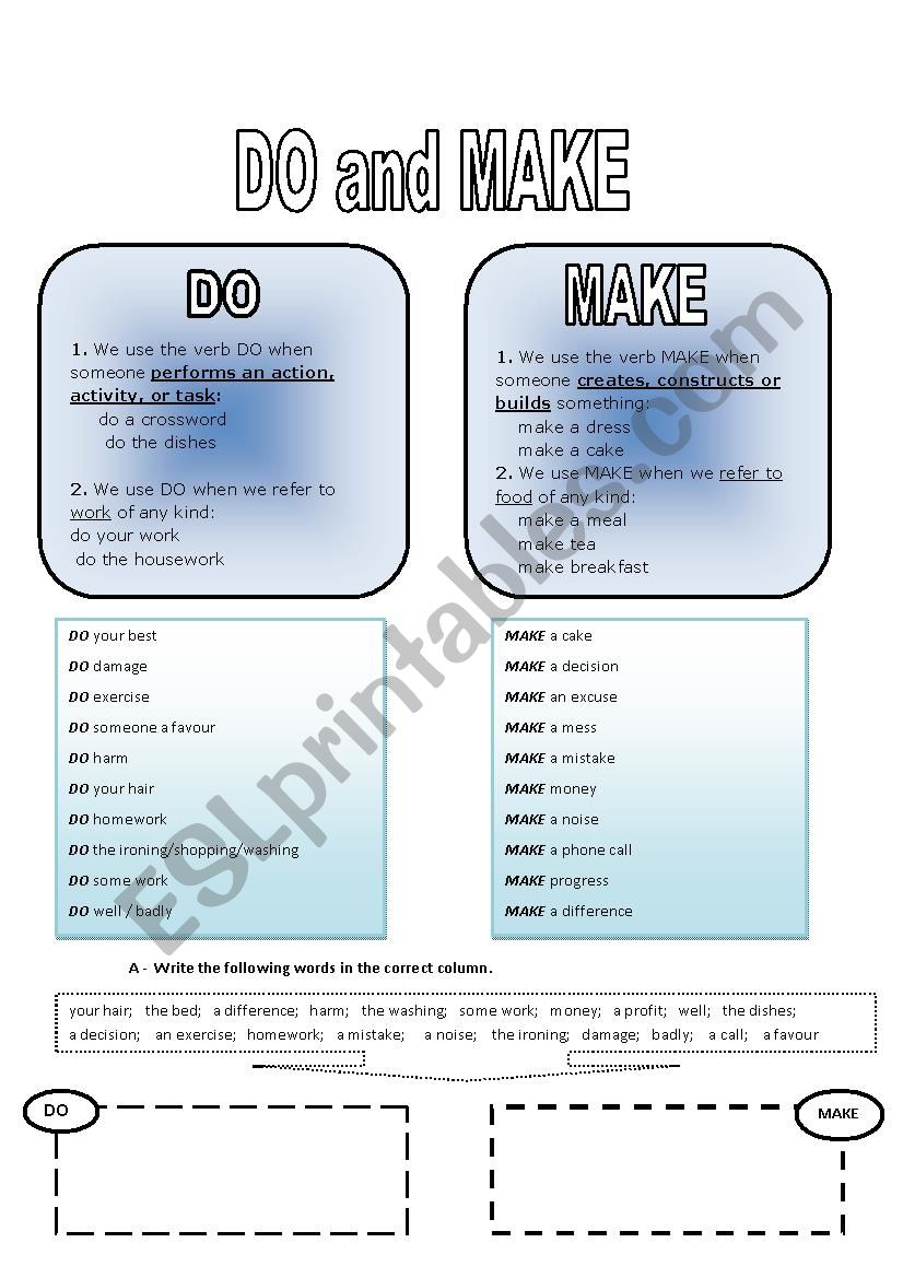 Do and Make worksheet