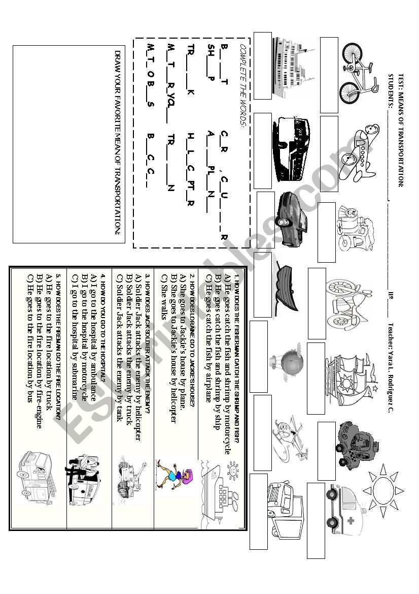 TRANSPORTATION TEST  worksheet