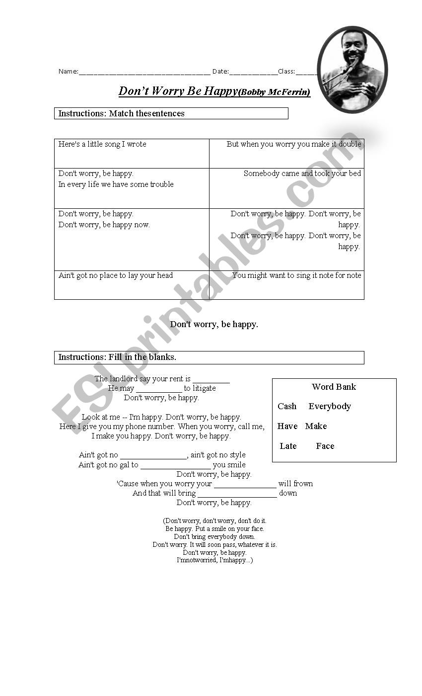 Dont worry be happy lyrics activity