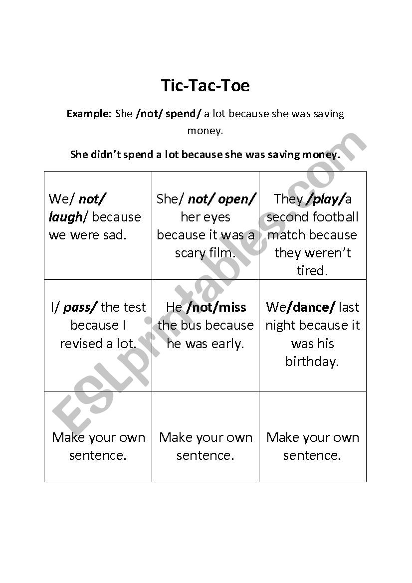 TIC-TAC-TOE (simple past) worksheet