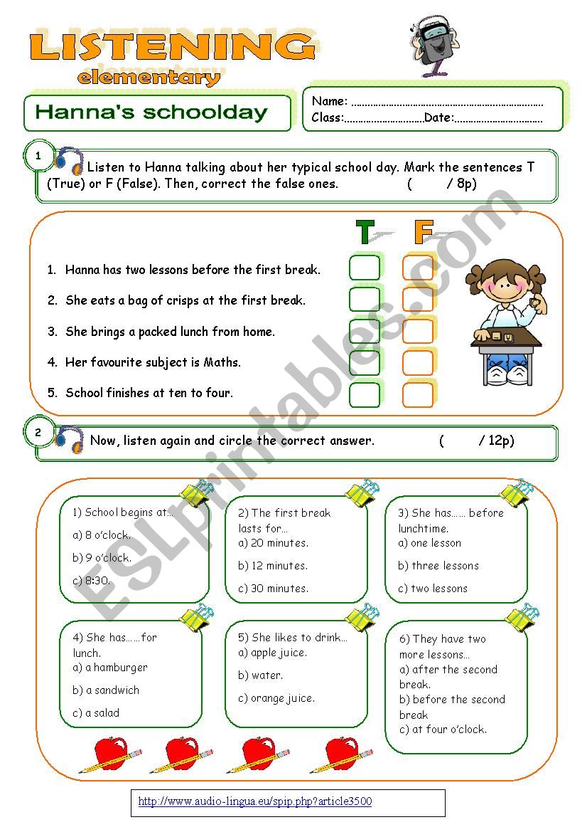 LISTENING - HannaÂ´s school day