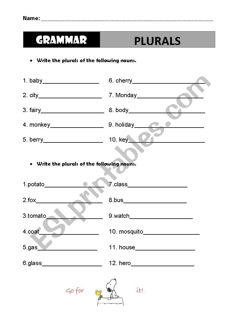 Plurals worksheet