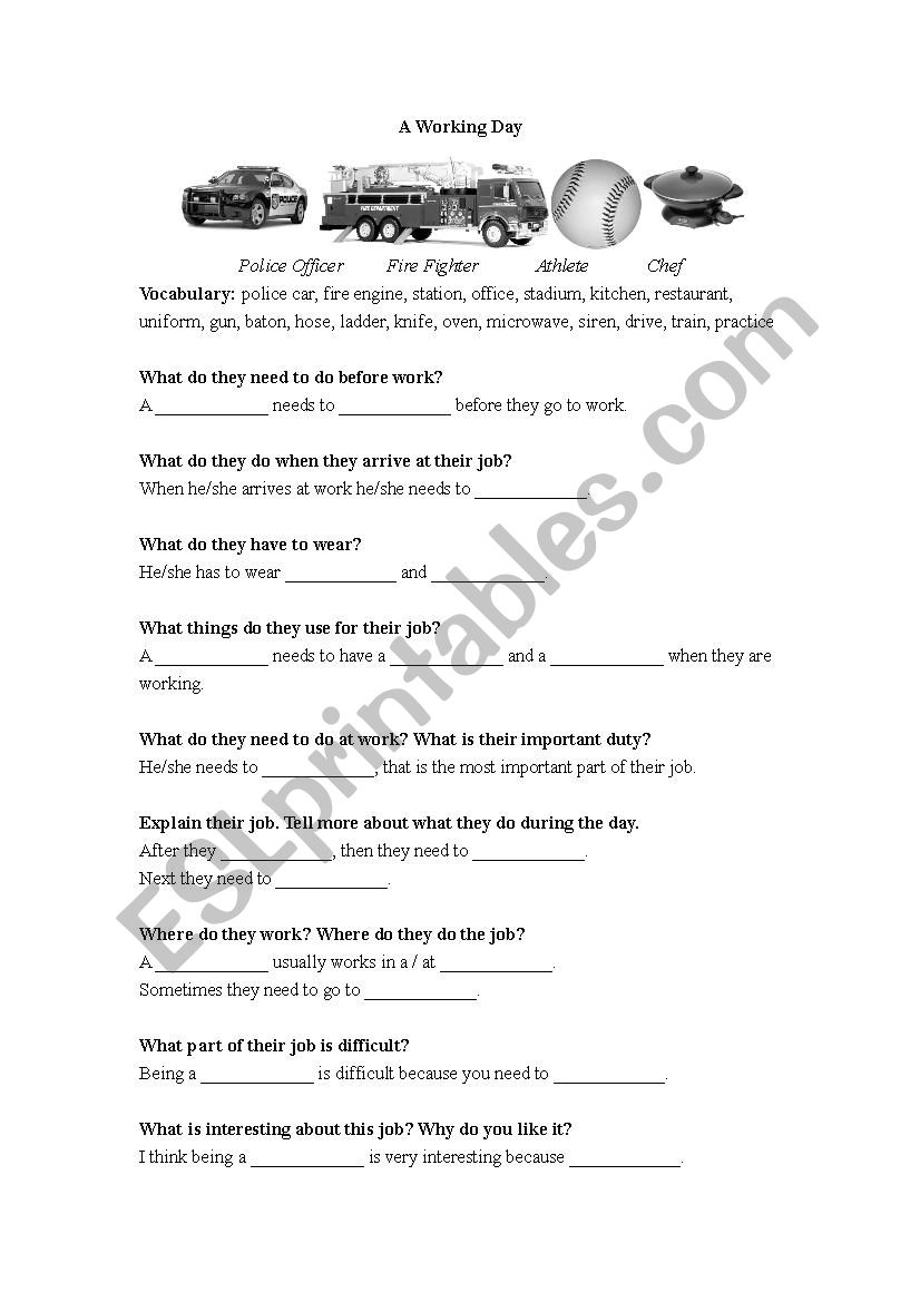 A  Working Day worksheet