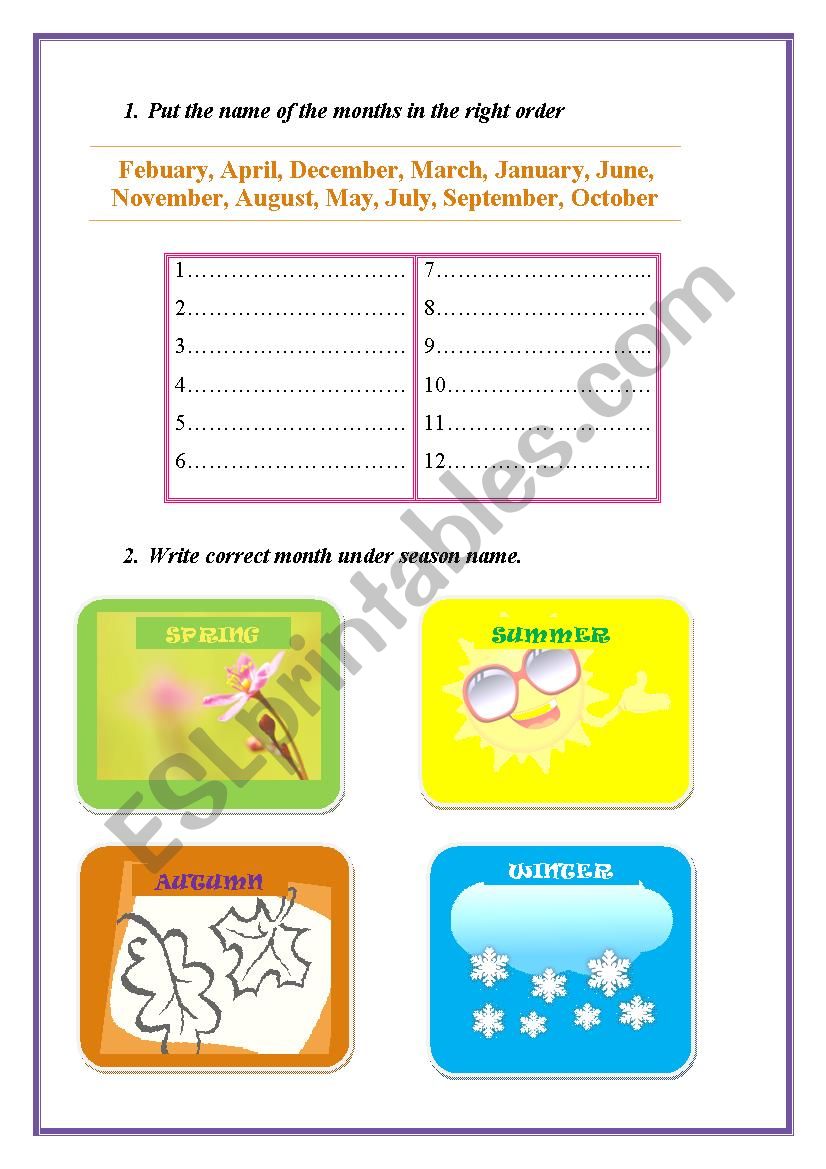 Months worksheet