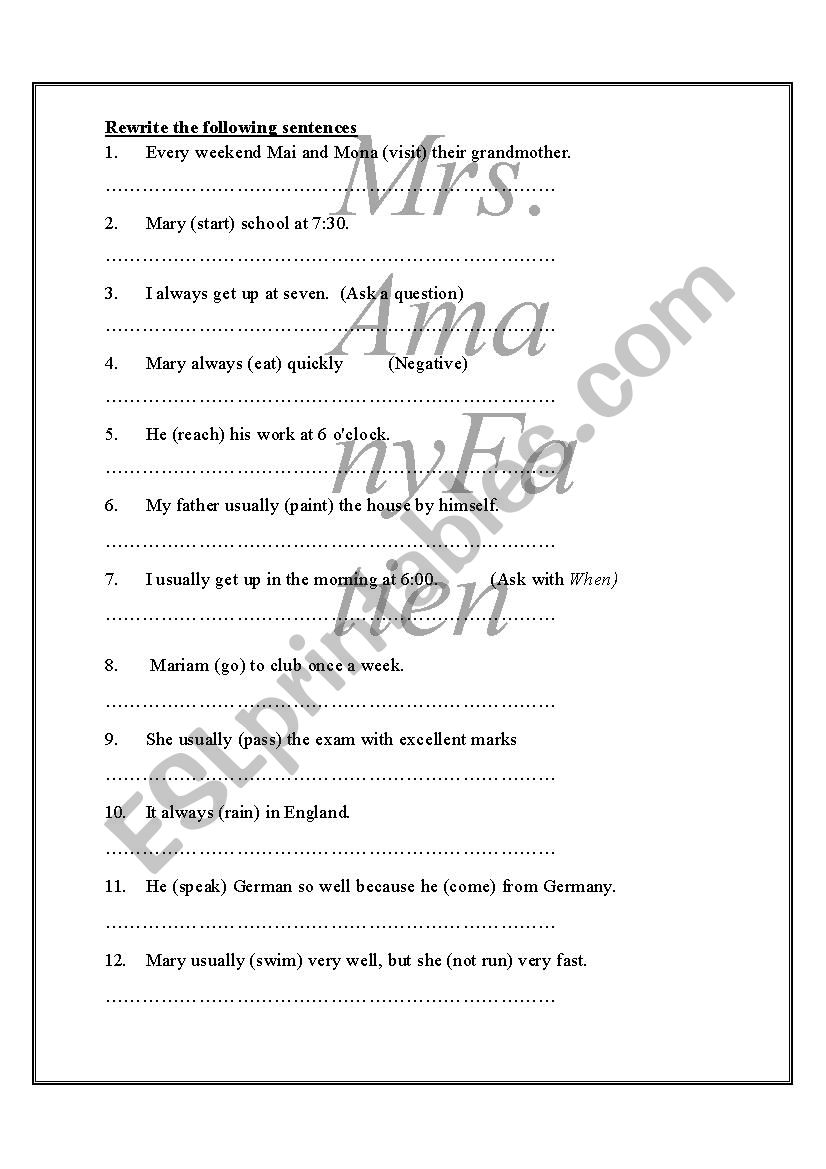 Present Simple Exercises  worksheet