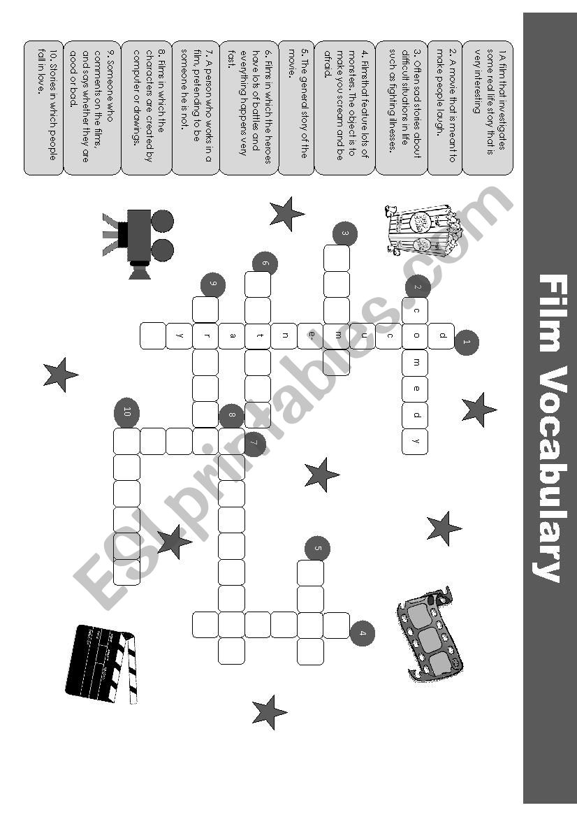 film crossword worksheet