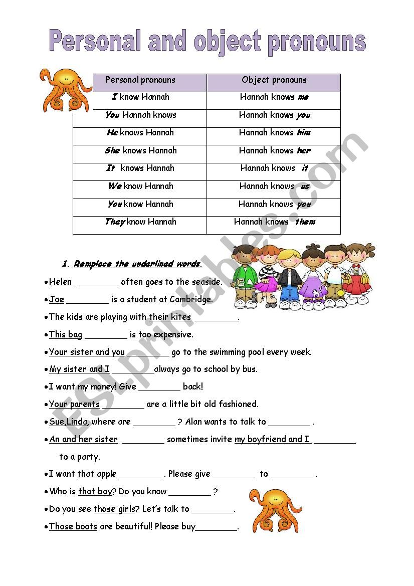 Subject And Object Pronouns ESL Worksheet By Petite maman
