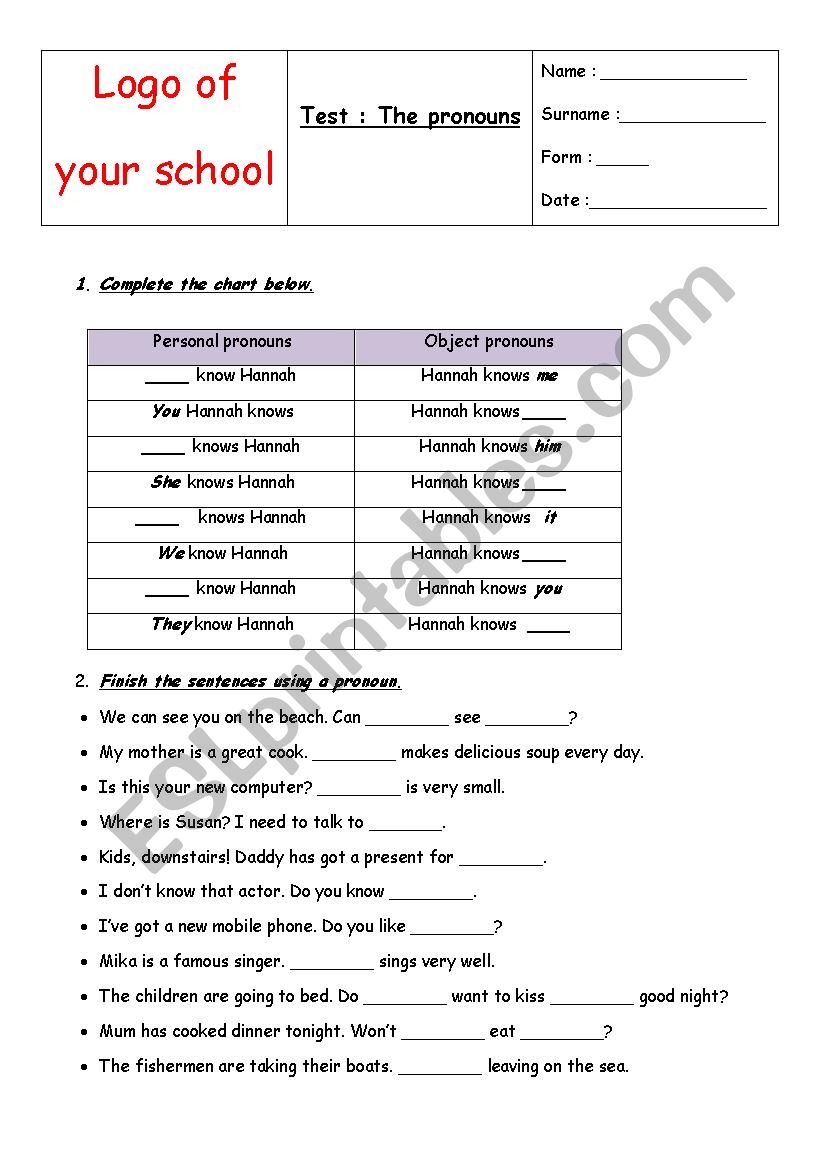 object and subject pronoun stest