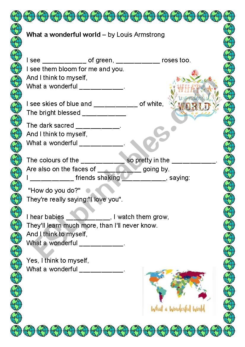 What a wonderful world worksheet