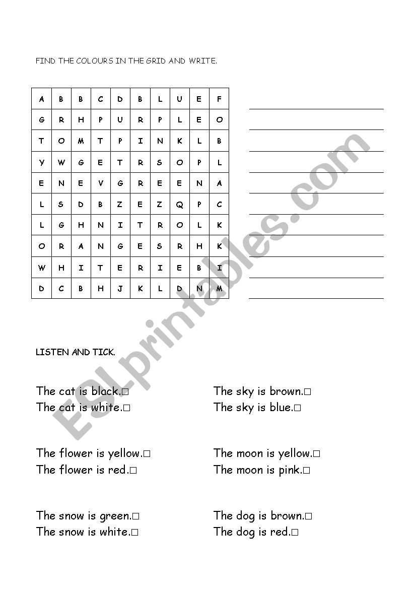 Colours worksheet