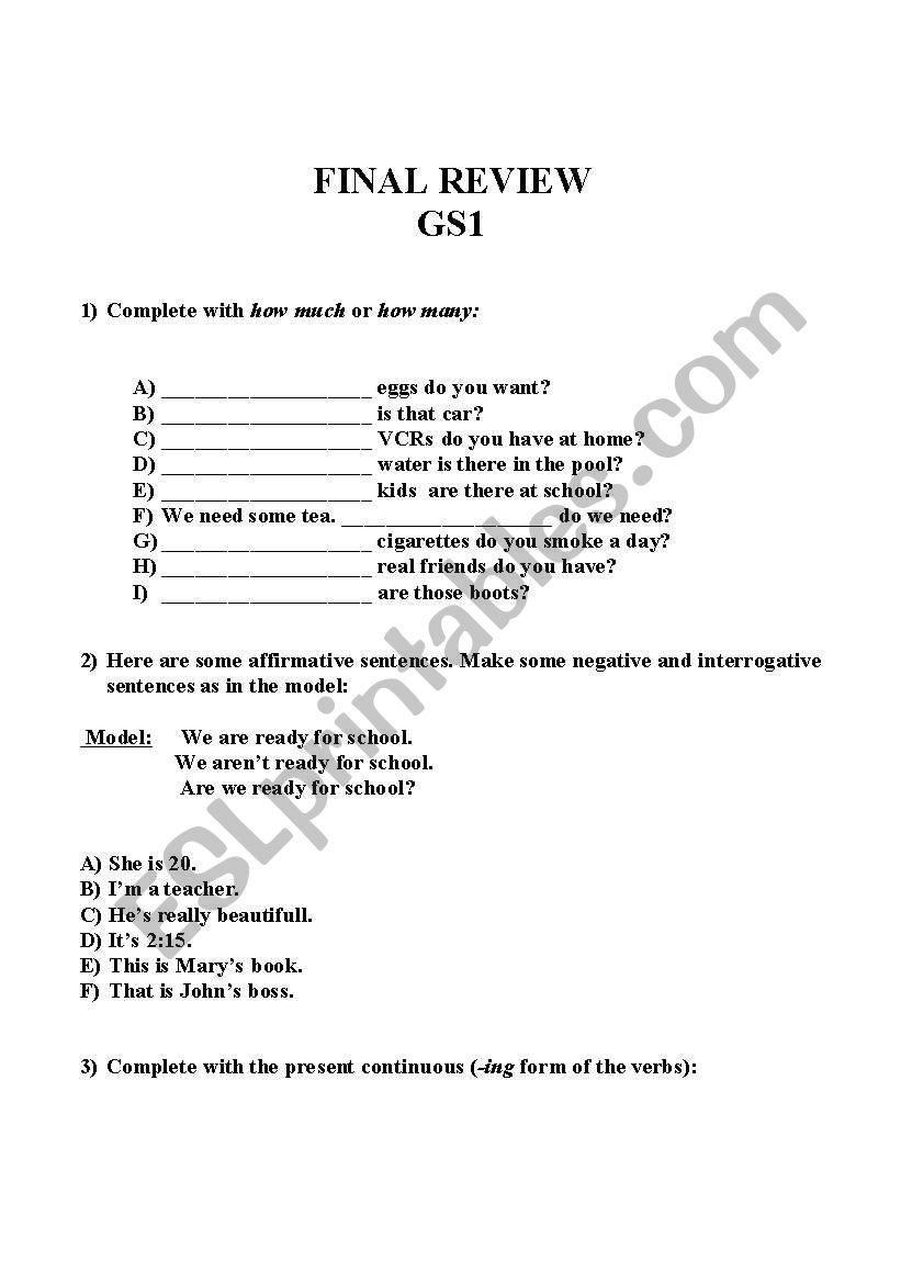 review worksheet