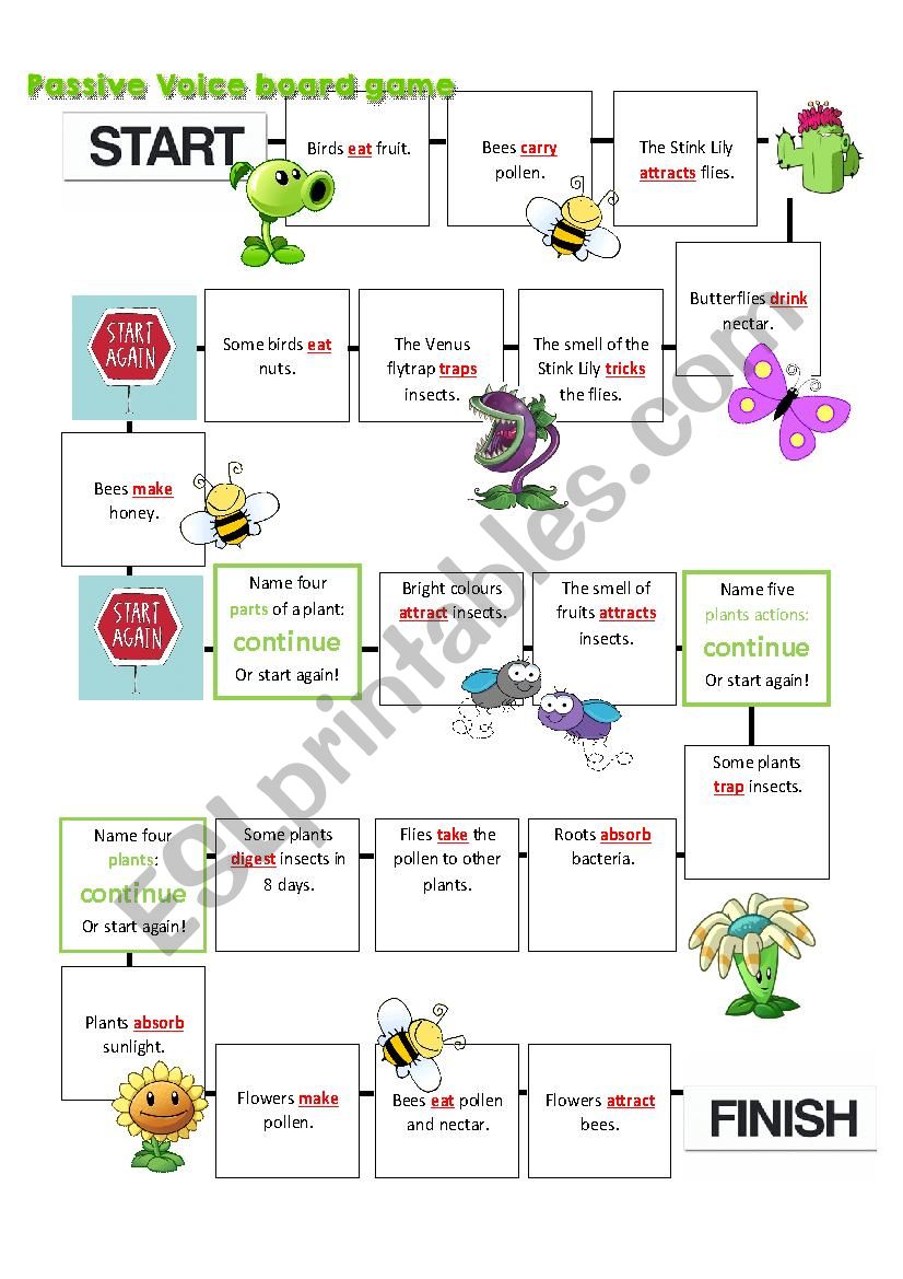 Passive voice board game worksheet