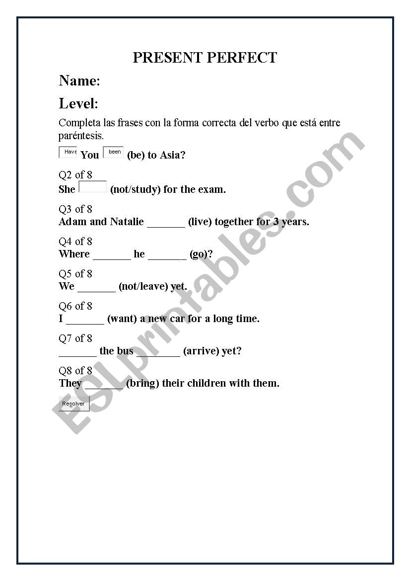 PRESENT PERFECT worksheet