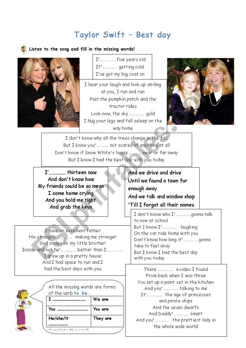 To be - Taylor Swift worksheet