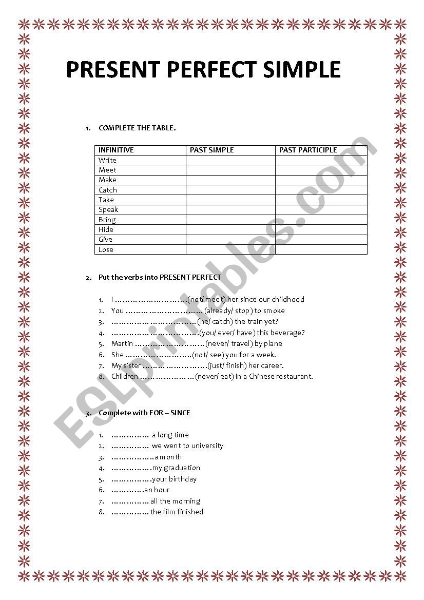 PRESENT PERFECT SIMPLE worksheet