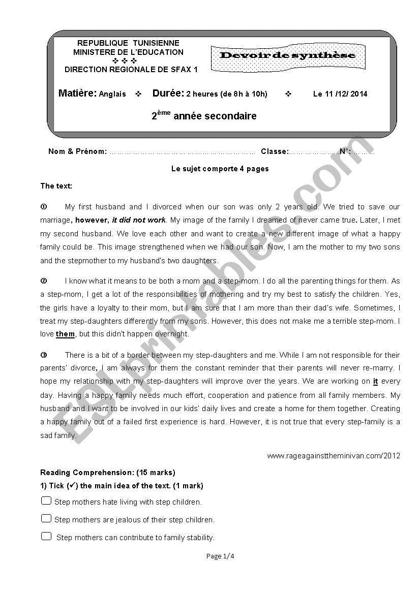 End - of - term test 1- 2nd forms ( Tunisian Students )